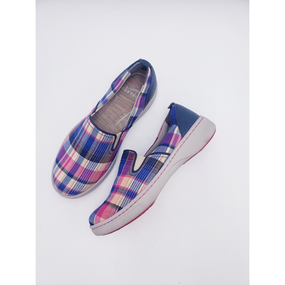 Dansko Belle Madres Plaid Clog Slip On Comfort Shoes Blue Pink Womens Size EU36
